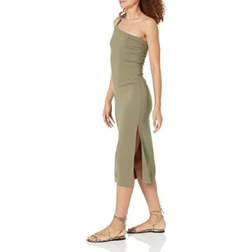 The Drop Women's Aditi One Shoulder Bodycon Dress Olive