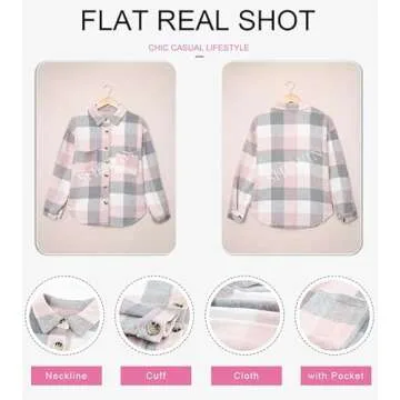 SHEWIN Womens Oversized Flannel Plaid Shirts Long Sleeve Lapel Casual Button Down Shacket Jacket Fall Fall Outfits Women Trendy,US 16-18(XL),Pink