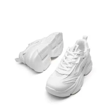 DREAM PAIRS Women's Platform Chunky Fashion Sneakers Jaxon Walking Lace-Up Comfortable Dad Sneakers Workout Sport Work Casual Tennis Shoes,Size 7.5,White,SDFN2406W