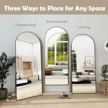 JAWGLOW Arched Floor Mirror, 65" x 21" Full Length Mirror Wall Mirror Hanging or Leaning Arched-Top Full Body Mirror with Stand for Bedroom, Dressing Room, Black