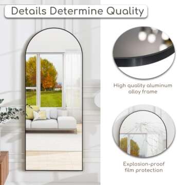 JAWGLOW Arched Floor Mirror, 65" x 21" Full Length Mirror Wall Mirror Hanging or Leaning Arched-Top Full Body Mirror with Stand for Bedroom, Dressing Room, Black
