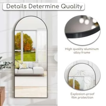 JAWGLOW Arched Floor Mirror, 65" x 21" Full Length Mirror Wall Mirror Hanging or Leaning Arched-Top Full Body Mirror with Stand for Bedroom, Dressing Room, Black