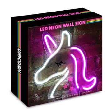 Isaac Jacobs 13" x 13" inch LED Neon Pink and White Unicorn Wall Sign For Cool Light, Wall Art, Bedr...