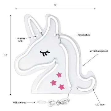 Isaac Jacobs 13" x 13" inch LED Neon Pink and White Unicorn Wall Sign For Cool Light, Wall Art, Bedroom Decorations, Home Accessories, Party, and Holiday Decor: Powered by USB Wire (Unicorn)