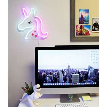 Isaac Jacobs 13" x 13" inch LED Neon Pink and White Unicorn Wall Sign For Cool Light, Wall Art, Bedroom Decorations, Home Accessories, Party, and Holiday Decor: Powered by USB Wire (Unicorn)