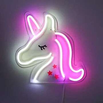 Isaac Jacobs 13" x 13" inch LED Neon Pink and White Unicorn Wall Sign For Cool Light, Wall Art, Bedroom Decorations, Home Accessories, Party, and Holiday Decor: Powered by USB Wire (Unicorn)