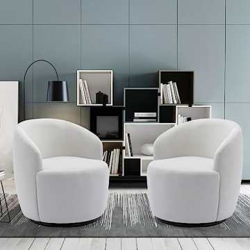 Tmsan Swivel Accent Chairs Set of 2, Modern Round Chair for Living Room, Comfy Barrel Armchair, Smal...
