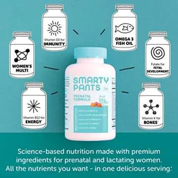 SmartyPants Prenatal Vitamins for Women, Multivitamin Gummies: Omega 3 Fish Oil (EPA/DHA), Biotin, Methylfolate, Vitamin D3, C, Vitamin B12, B6, Vitamin A, K & Zinc, 180 Count (45 Day Supply)