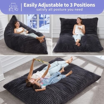 Giant 3-in-1 Bean Bag Chair for Adults - Dark Grey