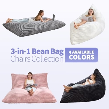 Giant 3-in-1 Bean Bag Chair for Adults - Dark Grey