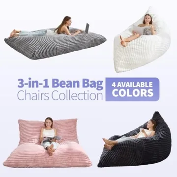 Giant 3-in-1 Bean Bag Chair for Adults - Dark Grey