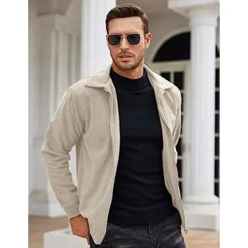 COOFANDY Men's Outdoor Corduroy Jacket Collared Fashion Fall Jacket Lightweight Work Outwear Khaki
