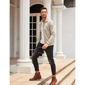 COOFANDY Men's Outdoor Corduroy Jacket Collared Fashion Fall Jacket Lightweight Work Outwear Khaki