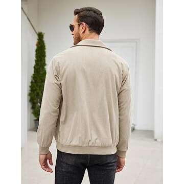COOFANDY Men's Outdoor Corduroy Jacket Collared Fashion Fall Jacket Lightweight Work Outwear Khaki