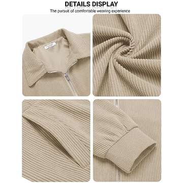 COOFANDY Men's Outdoor Corduroy Jacket Collared Fashion Fall Jacket Lightweight Work Outwear Khaki