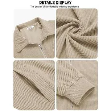 COOFANDY Men's Outdoor Corduroy Jacket Collared Fashion Fall Jacket Lightweight Work Outwear Khaki