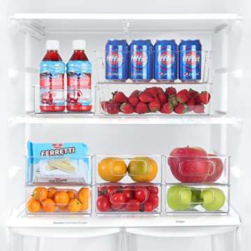 6 Pack 2 Sizes Clear Storage Bins, Stackable Storage Bins with Handles, Perfect Pantry Organization ...