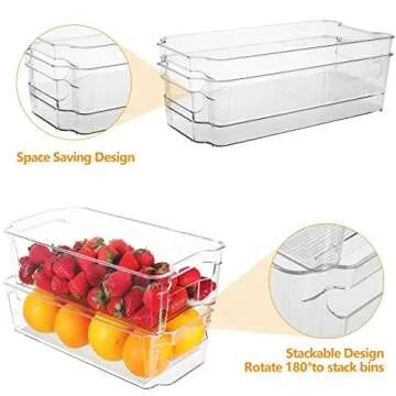 6 Pack 2 Sizes Clear Storage Bins, Stackable Storage Bins with Handles, Perfect Pantry Organization and Storage for Pantry, Fridge, Kitchen, Countertops, Bedrooms, Bathrooms