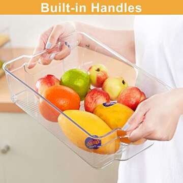 6 Pack 2 Sizes Clear Storage Bins, Stackable Storage Bins with Handles, Perfect Pantry Organization and Storage for Pantry, Fridge, Kitchen, Countertops, Bedrooms, Bathrooms