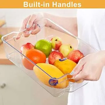 6 Pack 2 Sizes Clear Storage Bins, Stackable Storage Bins with Handles, Perfect Pantry Organization and Storage for Pantry, Fridge, Kitchen, Countertops, Bedrooms, Bathrooms