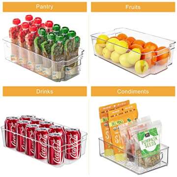 6 Pack 2 Sizes Clear Storage Bins, Stackable Storage Bins with Handles, Perfect Pantry Organization and Storage for Pantry, Fridge, Kitchen, Countertops, Bedrooms, Bathrooms