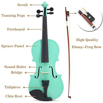 Amdini 4/4 Solid Wood Violin Set with Accessories - Mintgreen