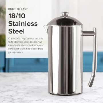 Frieling Double-Walled Stainless-Steel French Press Coffee Maker, Polished, 36 Ounces