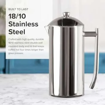 Frieling Double-Walled Stainless-Steel French Press Coffee Maker, Polished, 36 Ounces