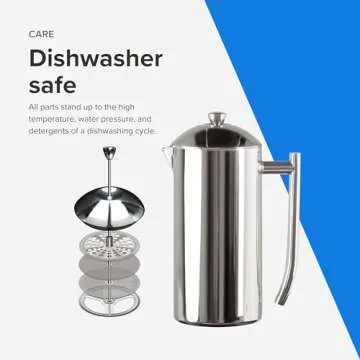 Frieling Double-Walled Stainless-Steel French Press Coffee Maker, Polished, 36 Ounces