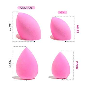 AOA STUDIO Collection MiNi Makeup Sponge Set Blender Latex Free and High-definition of 6 For Powder Cream Liquid, Super Soft Wonder Beauty Cosmetic 3 Tear Drop + Beveled Shape (Pink)