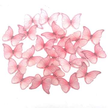GEORLD Edible Wafer Paper Butterflies Set of 48 Pink Cake Decorations, Cupcake Topper