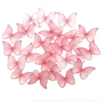 GEORLD Edible Wafer Paper Butterflies Set of 48 Pink Cake Decorations, Cupcake Topper
