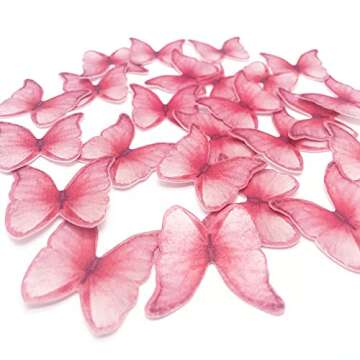 GEORLD Edible Wafer Paper Butterflies Set of 48 Pink Cake Decorations, Cupcake Topper