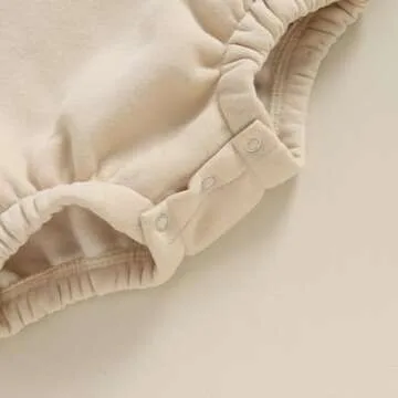 KtwHarnu Baby Boy Girl Fleece Sweatshirt Bubble Romper Oversized Solid Long Sleeve Sweater Romper Warm Fall Winter Outfit (Beige, 9-12 Months)