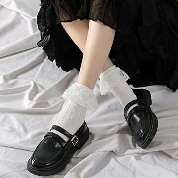 BIVOLU Womens Lace Ruffle Frilly Cotton Ankle Socks 6 Pack