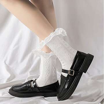 BIVOLU Womens Lace Ruffle Frilly Cotton Ankle Socks 6 Pack