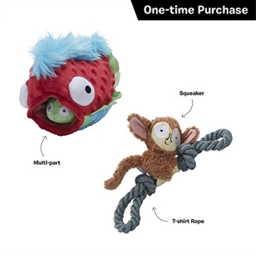 Barkbox Starter Kit Assortment Dog Plush Toys, Chew Toys, Squeak Toys, All-Natural Treats/Chews Made in The USA (2 Toys, 2 Treats & 1 Chew (USA Made), Medium Dog)