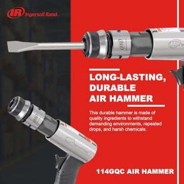 Ingersoll Rand 114GQC Air Hammer - 3 PC Chisel Set with Tapered Punch, Panel Cutter, Flat Chisel, 2-5/8 Inch stroke, 3500 BPM, Lightweight, Compact, Gray