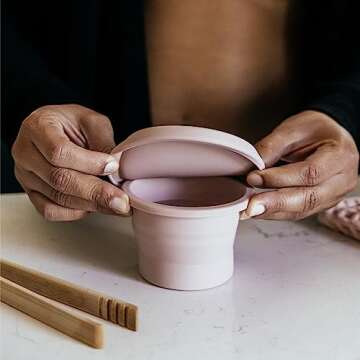 VOXAPOD Menstrual Cup Sterilizer, Microwave-safe, Collapsible Cleaner for Public Bathroom, Travel, Camping, Foldable Silicone Container to Wash, Boil, Sanitize Period Cups, Discs, Cleaning Case Holder