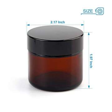 Encheng 15 Pack of 2 oz Amber Round Glass Jars,with Inner Liners and black Lids,Empty Cosmetic Containers,Cream jars