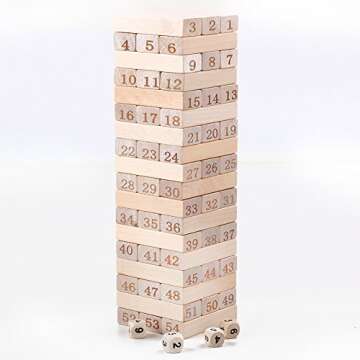 QZM Wooden Stacking Board Games Timber Tower Classic Best Family Fun Educational Games for Kids –Gifts Ideas Number Match (54 Pieces)
