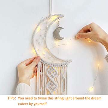 Dremisland Macrame Woven Wall Hanging Moon Dream Catcher- Boho Chic Bohemian Home Decor Wall Art Decor Beautiful Apartment Dorm Room Door Decoration (Moon)