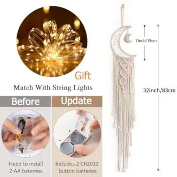 Dremisland Macrame Woven Wall Hanging Moon Dream Catcher- Boho Chic Bohemian Home Decor Wall Art Decor Beautiful Apartment Dorm Room Door Decoration (Moon)