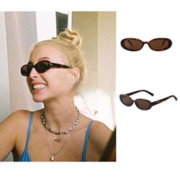 ADE WU Trendy Oval Sunglasses for Women Fashion 90s Cute Small Narrow Sun Glasses for Small Faces Wo...