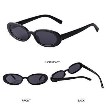 ADE WU Trendy Oval Sunglasses for Women Fashion 90s Cute Small Narrow Sun Glasses for Small Faces Women Ladies Teens Girls (2 Pack: Black & Tortoise)