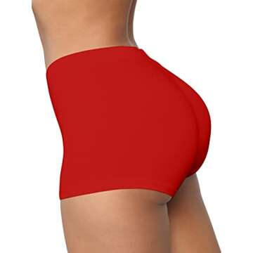 BORIFLORS Women's Sexy Workout Gym Biker Elastic Waist Booty Shorts, Medium,Red