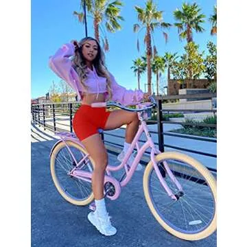 BORIFLORS Women's Sexy Workout Gym Biker Elastic Waist Booty Shorts, Medium,Red