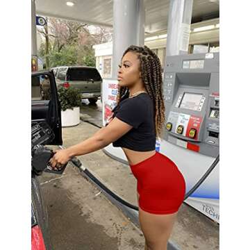 BORIFLORS Women's Sexy Workout Gym Biker Elastic Waist Booty Shorts, Medium,Red