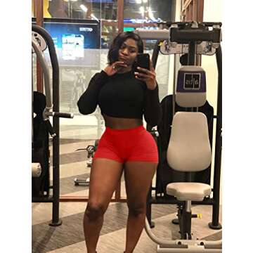 BORIFLORS Women's Sexy Workout Gym Biker Elastic Waist Booty Shorts, Medium,Red