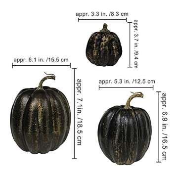 Winlyn 7 Pcs Assorted Artificial Gold Brush Black Pumpkins Rustic Decorative Halloween Pumpkins Faux...